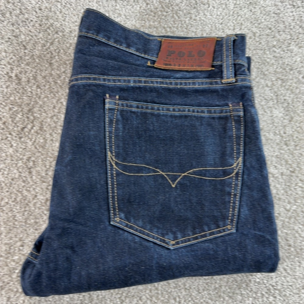 Ralph Lauren Polo Jeans Men's 35x32 Straight 100% Cotton Denim Jeans Blue